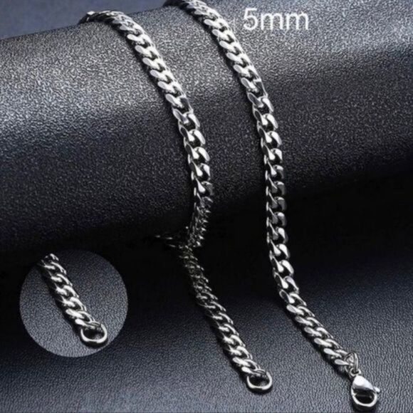 Mens Stainless Steel Curb Chain  Necklace 24” Cuban Chain - Picture 2 of 2